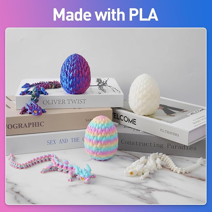 FYEFKJSA 3D Printed Dragon Eggs with Dragon Inside - 12Inch,Articulated Fidget 3D Printed Animals, Interesting Decorative Gift, Easter Basket Essentials Stuffers (Red Green Blue)