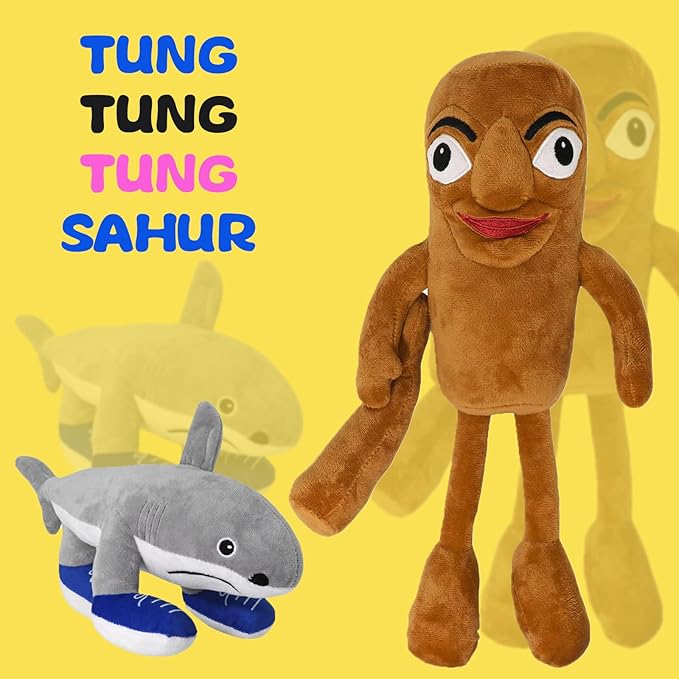 3PC Italian Brainrot Plush,Tralalero Tralala,Tung Tung Tung Sahur and Lirili Larila Inspired Plush Toy,Soft Cute Stuffed Animals Toy Stocking Stuffers for Kids and Adults