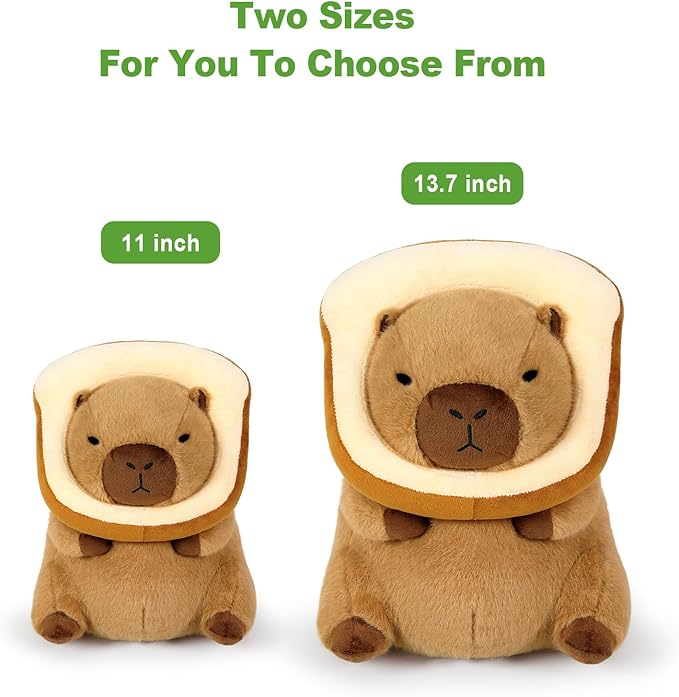Ditucu Cute Capybara Plush Pillow with Wearable Toast Headgear Stuffed Animal Bread Capibara Plushies Toys Gifts for Kids Brown 13.7 inch