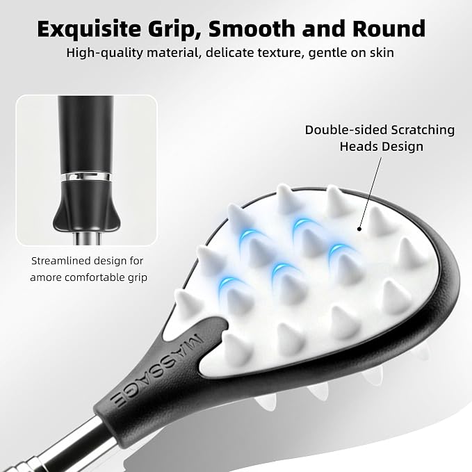 WOVTE Extendable Back Scratcher and Finger Massager Roller Combo – 23.5" Back Scratcher for Men Women with Dual Heads & Silicone Finger Massager for Arthritis, Hand Pain Relief – Gifts for Men Women
