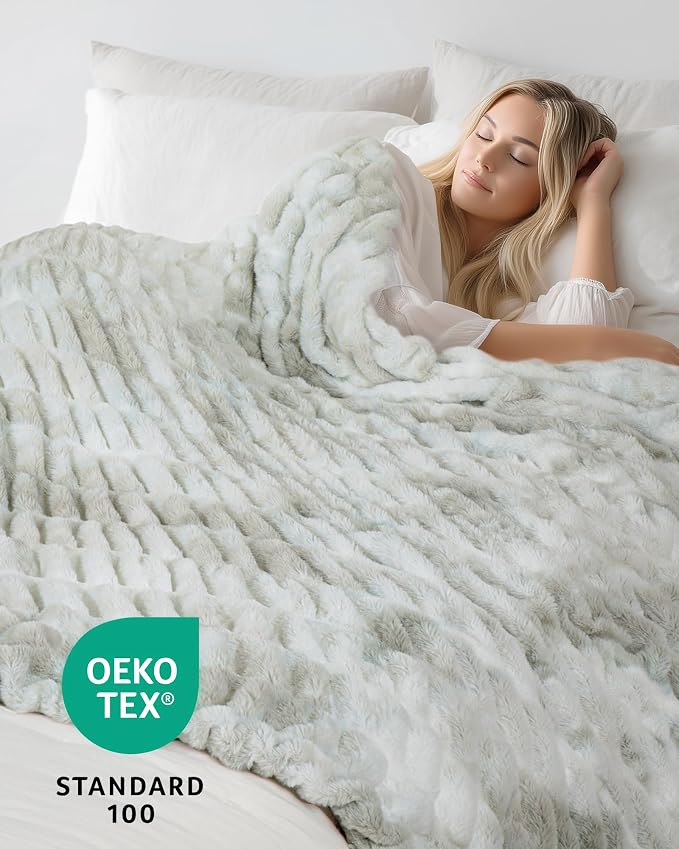 Ultra Soft Cozy Faux Fur Throw Blanket, Fuzzy Plush Thick Bubble Blanket, Luxury Fluffy Blanket for Couch, Sofa, Bedroom, and Living Room, 60x80 Inches,Tie-Dye Cream Beige