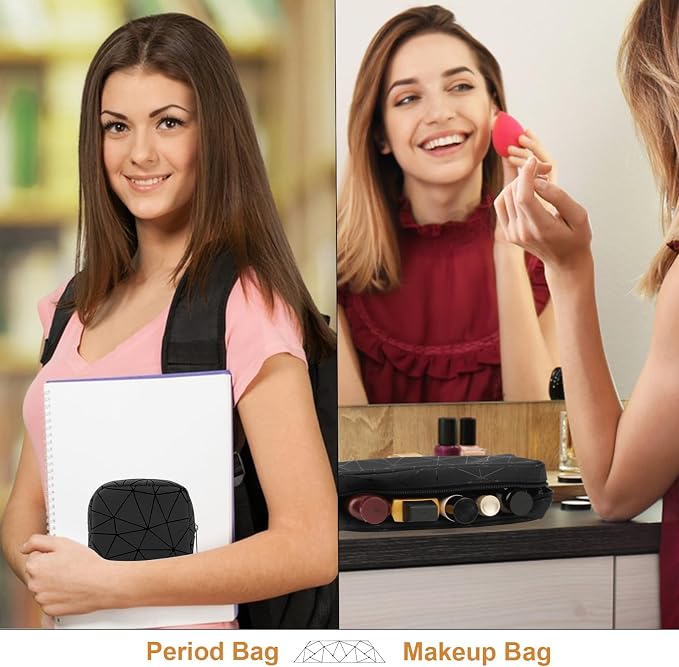 Likesing Period Bag for Teen Girls, Leather Sanitary Napkin Storage Bag, Portable Menstrual Pad Bag Period Pads Pouch, Small Make Up Bags