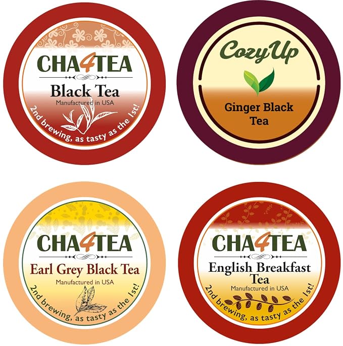 Cha4TEA 36-Count Assorted Black Tea Sampler for Keurig K-Cup Brewers (Black Tea, English Breakfast, Ginger tea, Earl Grey)