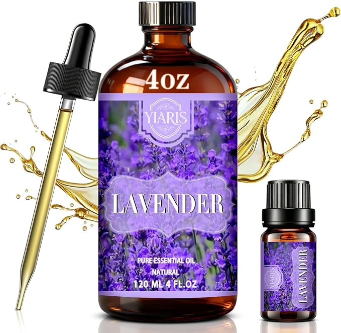 Lavender Essential Oil-YIARIS Lavender Essential Oil with Glass Dropper-4.33 Fl Oz,Pure and Natural Fragrance Oil for Diffuser,Skincare,Home Fragrance,Cleaning,Massage,Yoga,DIY Candle,DIY Soap