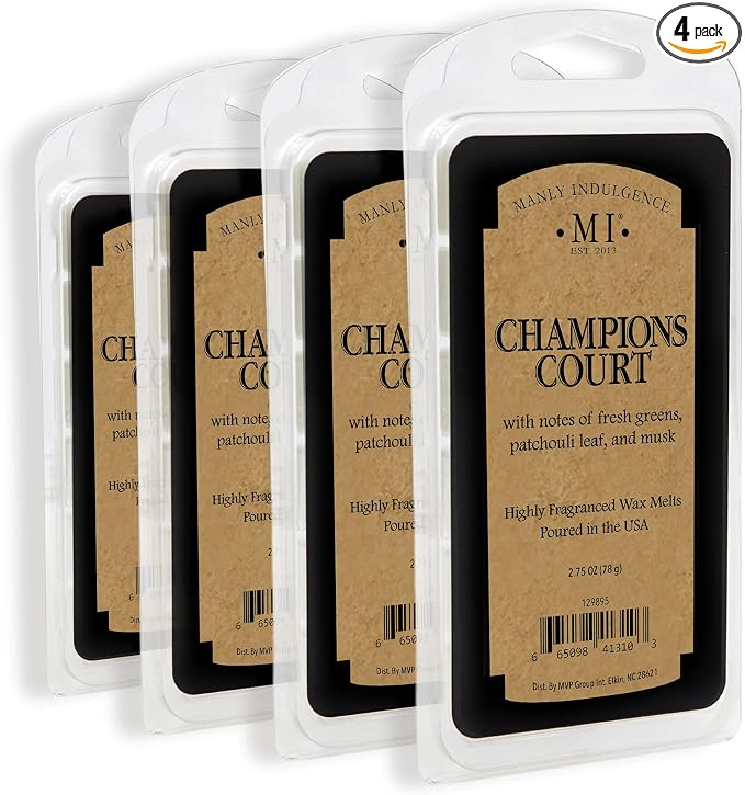 Manly Indulgence Champions Court Scented Wax Melts, Wax Melt Warmer Cubes, Long Lasting Scented Wax Warmer Cubes, 4 Pack, 6 Cubes Each - Made in The USA