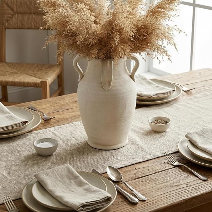 Emotionally Grounded Vase, Vaseking Large Ceramic Rustic Vase with 4 Handles, 10.83 inch Minimalist Decorative Farmhouse Tall Vases for Home Decor, Living Room, Enterway, Table Decoration, Fossil