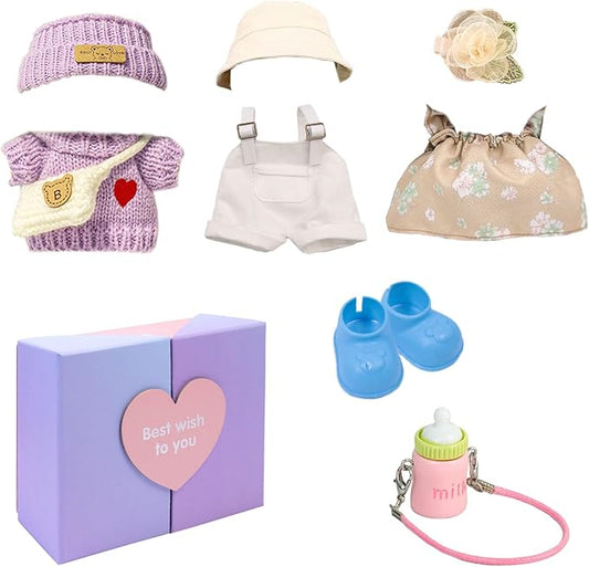 17cm Doll Clothes Set (No Doll) – 3-Pack Handmade Outfits with Accessories for 6.7” Dolls, Premium Cotton Clothing with Gift-Ready Packaging, Perfect for Dress-Up and Collectors (F6, 3)