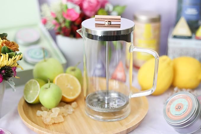 Teabloom Tea Press with Copper Pull Handle and Stainless Steel Filter – Tea Connoisseur's Choice – Pekoe Tea Maker, 20-Ounce