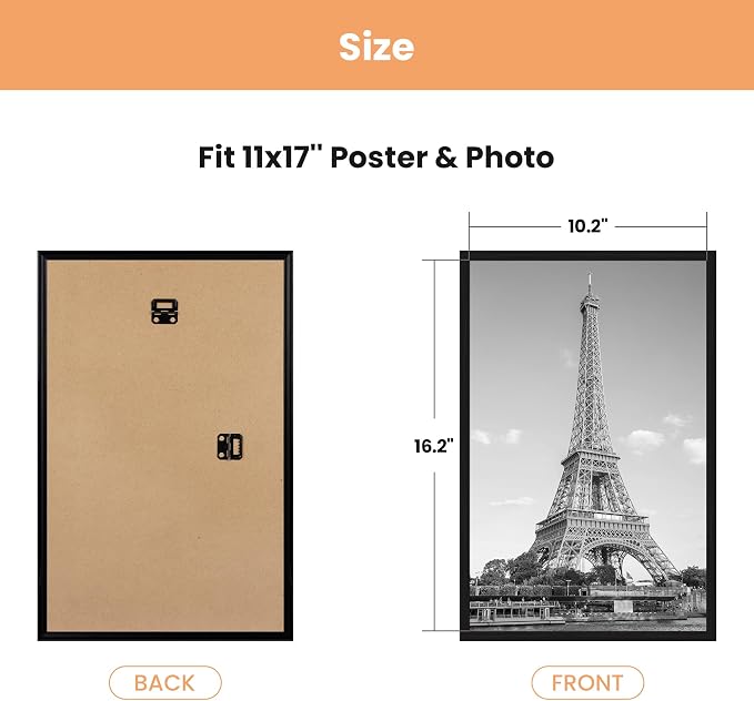 upsimples 11x17 Picture Frame Black 3 Pack, Scratch-Proof 11 x 17 Poster Frames for Photo Gallery - Slide-In Strips, Horizontal or Vertical Wall Mounting | Gallery Wall 11 x 17 Picture Frames Set for Family, Wedding, Christmas, Easy to Change Photos