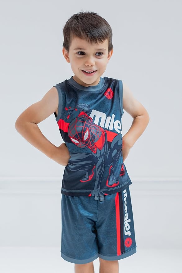 Marvel Spider-Man Miles Morales Hulk Mesh Jersey Tank Top Shirt and Basketball Shorts Toddler to Big Kid Sizes (2T - 18-20)