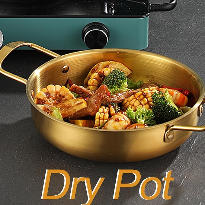 JOIKIT 4 Pack Korean Ramen Pot with Handles, Stainless Steel Ramen Cooking Pan, Golden Soup Pot for Noodles, Pasta, Home and Outdoor Use, Dishwasher Safe (7.2in,9.1in, 9.9in, 10.7in)