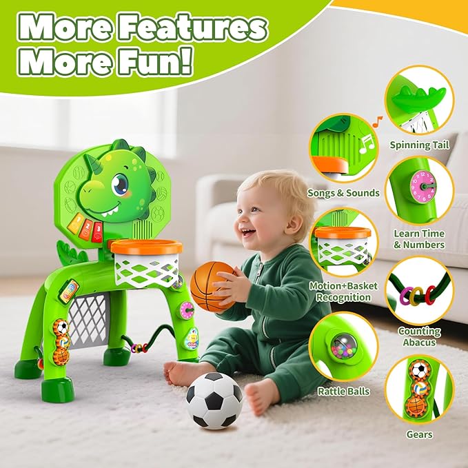 Toddler Basketball Hoop & Soccer Goal, Toys for 1 2 3 Year Old Boys, Kids Sports Toy with Light Sound Music, Toys for Baby 12-16-18 Months, Christmas Birthday Gifts for Ages 1-3