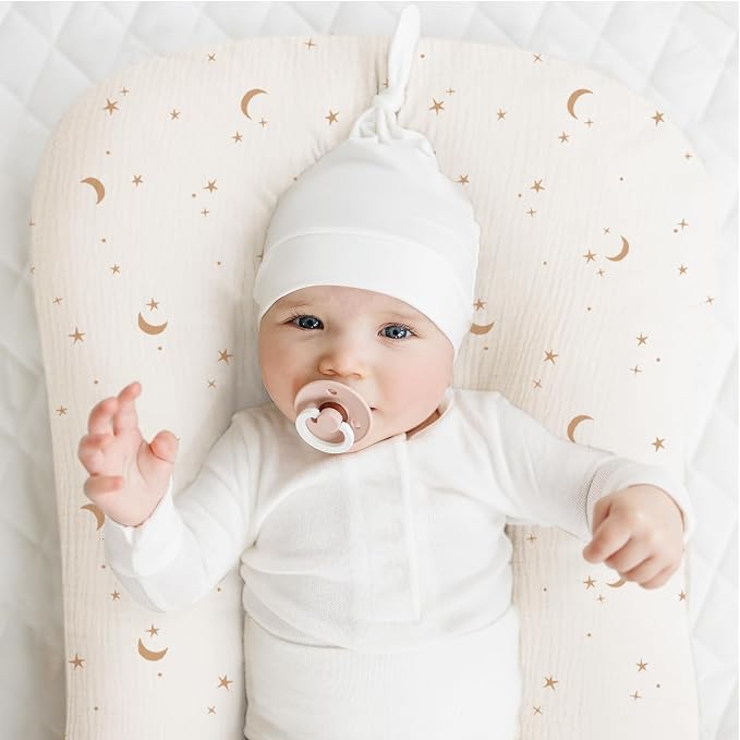 Konssy Muslin Baby Lounger Cover 2 Pack, 100% Cotton Newborn Lounger Cover, Soft and Breathable Lounger Slipcover for Boys Girls, Covers Only (Coffee Check,Moon)