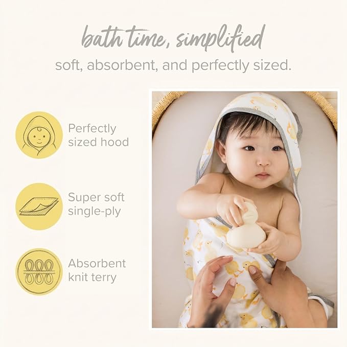 Burt's Bees Baby Infant Hooded Towels, Organic Cotton, Unisex Bath Essentials, Nursery Towel with Hood Set, 29 x 29 in, 2-Pack