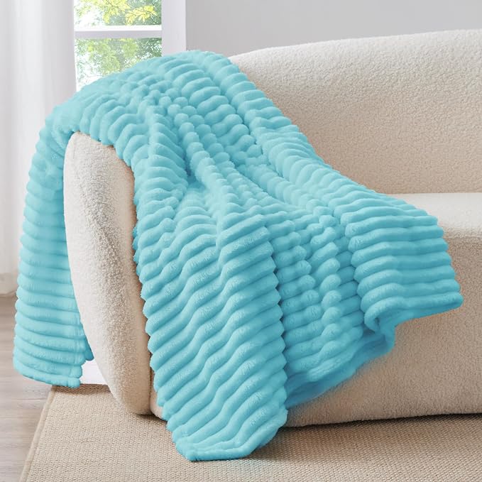 BEDELITE Ribbed Twin Blanket for Couch & Bed, Sky Blue, 60"x80" | Ultra-Soft Plush Fleece, Cozy, Warm Yet Lightweight, Ribbed Texture, Home Decor, Machine Washable, Giftable, All-Season Use