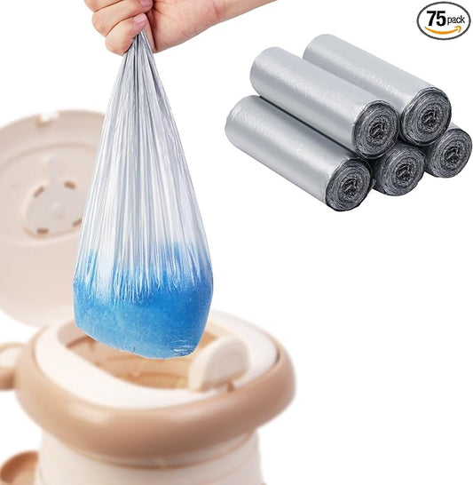 Potty Liners for Portable Toilet 75-count, 16.2"*15.8" Universal-Fit Travel Bags, Disposable Liners for Toddlers, Leak-proof Bags for Outdoor Use and Training