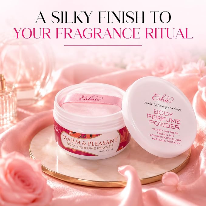 Esha Body Perfume Powder - Fragrance Body Dusting Powder for Women - Long Lasting Silky Lightweight Formula - Helps Absorb Moisture & Oil (Warm & Pleasant)