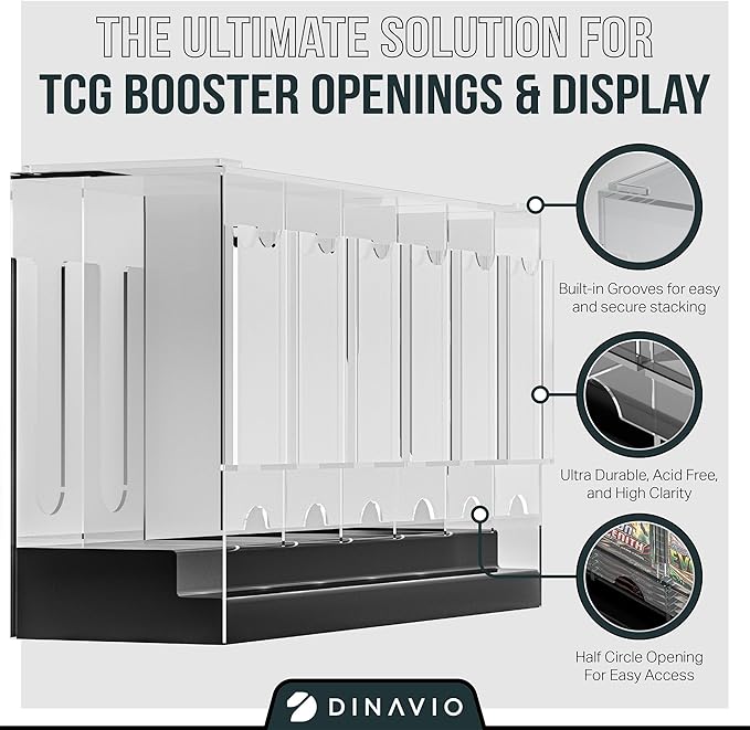 Dinavio Crafthouse 6-Slot Booster Pack Dispenser with Black Base - Fits 240 Booster Packs for Dispensing - Compatible with TCG Trading Card Boosters and Sports Card Boosters - 4mm Acrylic Stackable