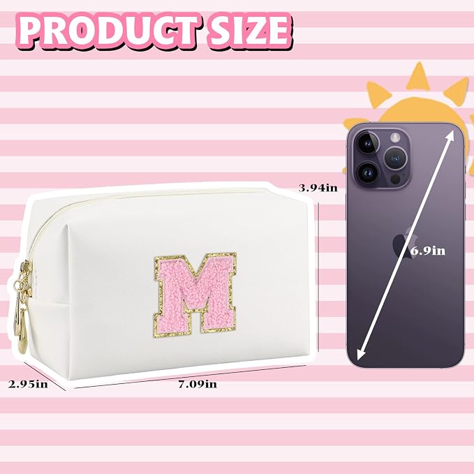 Initial Makeup Bag, Personalized Preppy Letter Monogram Cosmetic Bag | Waterproof PU Material, Compact Size, Large Capacity 7.09 x 2.95 x 3.94 in, Surprise Gift for Daughters and Teens