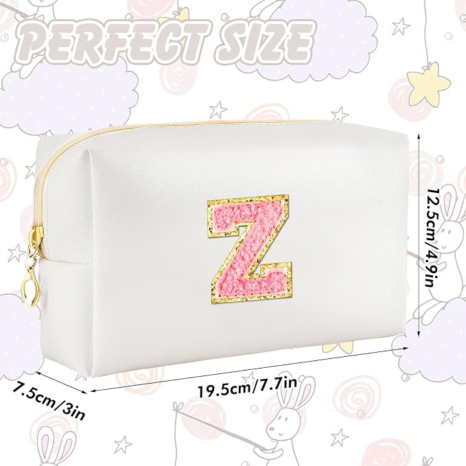 URSKYTOUS Initial Makeup Bag Personalized Preppy Travel Small Cosmetic Bag Cute PU White Chenille Letter Makeup Pouch for Purse Waterproof Zippered Toiletry Organizer for Women Girls Kids Friends (Z)