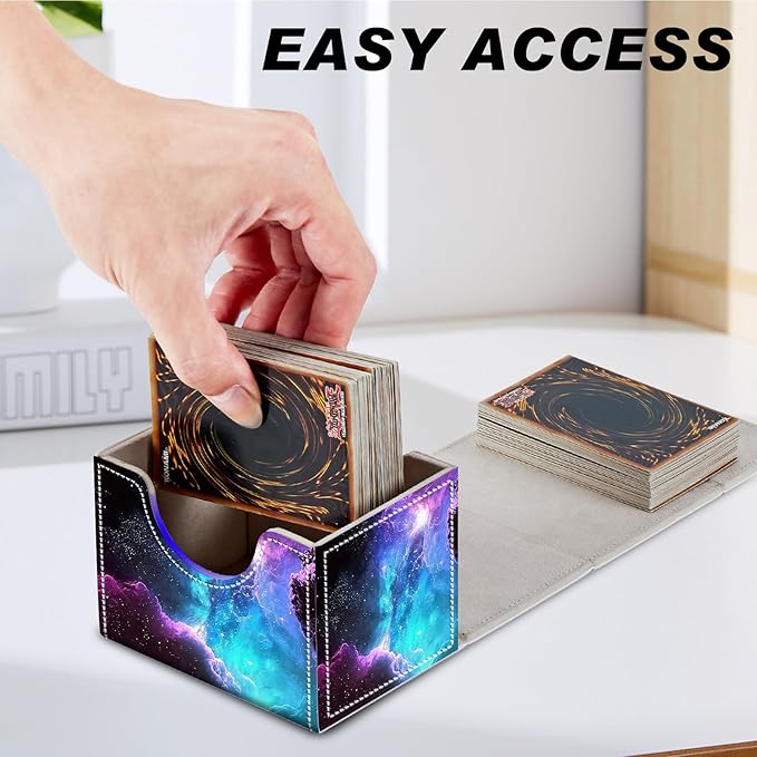 DEGDFSGR for TCG MTG Card Game Storage Box Organizer Trading Card Case Commander Deck Box Magnetic Closure Creative Pattern Up to 200 Cards, Purple Space Galaxy
