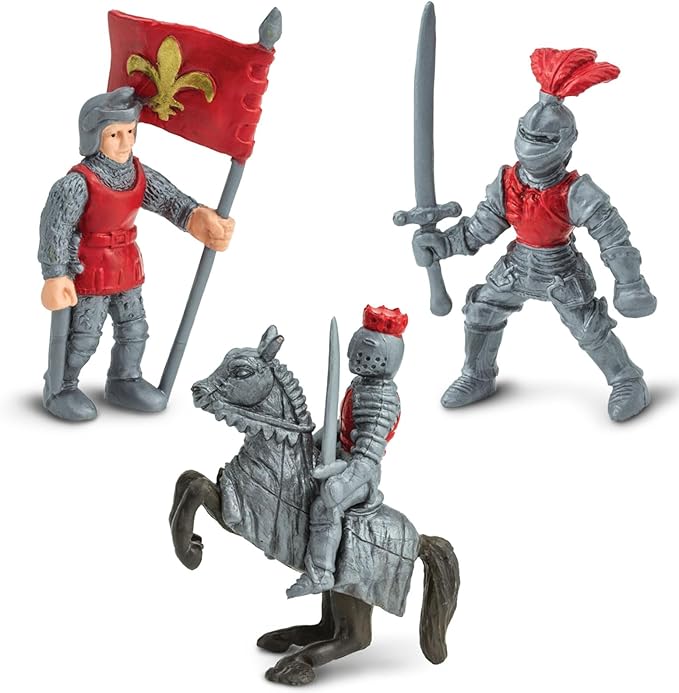 Safari Ltd. Knights & Dragons Toob - Set of 10 Mini Figurines: Red & Blue Kingdom Knights, Catapult, and Green Dragon - History Learning Toy Figures for Boys, Girls & Kids Ages 3+