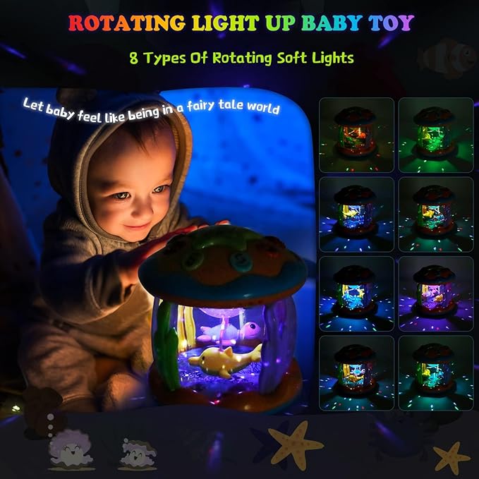 M SANMERSEN Baby Boys Toys 6-12 Months, Babies Ocean Rotating Lights Up Musical Toys for 0-6 12-18 Months Newborn Infant Crawling Tummy Time Toys 1 2 3 Baby Birthday Blue