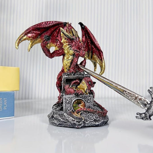 Dragon Statue | Gothic Dragon Ornament, Collectible Ender Figurine | Fantasy Resin Sculpture, Gifts for Home & Office Decor Display (Red)