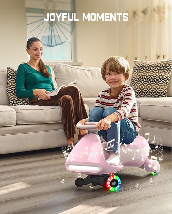 FanttikRide N7 Pro Electric Wiggle Car, Rechargeable Battery, CyberWiggle, 2 in 1 Swing Car, 2 Speeds Max 4 Mph, Anti-Rollover, Flashing Wheels, Bluetooth, for Ages 3 and Up, 150 Lbs,Pinkish White