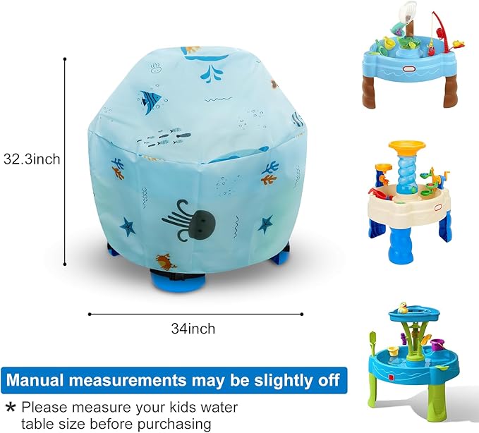 Kids Water Table Cover - Outdoor Kids Toy Cover for Little Tikes Showers Splash Tower Water Table, Blue Printed Round Cover Waterproof & Dustproof