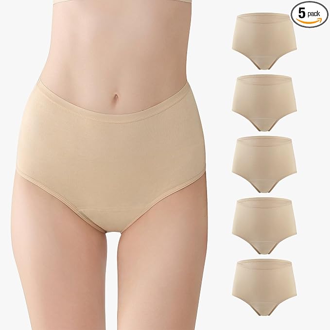 BATTEWA Incontinence Underwear for Women Washable, Leak Proof Underwear High Waist Cotton,Bladder Leakage 50ML (5Beige, 6X-Large, 5 Pack)