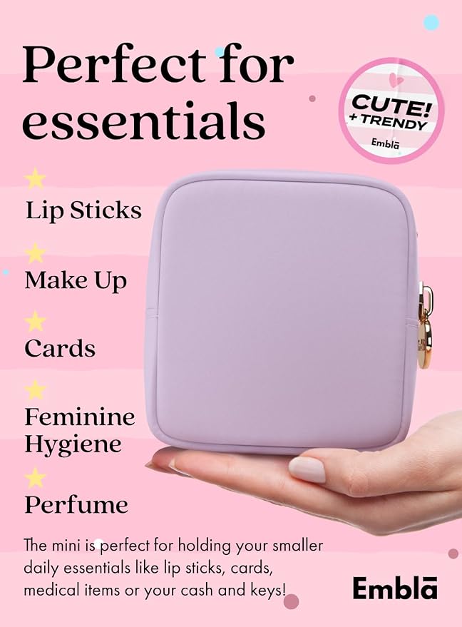 Embla Small Makeup Bag for Purse, Mini Waterproof Nylon Cosmetic Pouch, Durable and Lightweight Travel Toiletry Bag with Smooth Zipper, Lavender