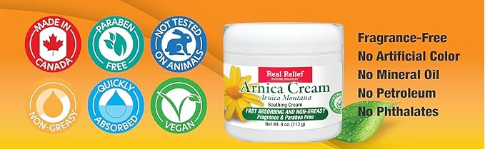 Arnica Cream, Natural, Non-Greasy, Hypoallergenic and Unscented, 4 oz (Pack of 2)