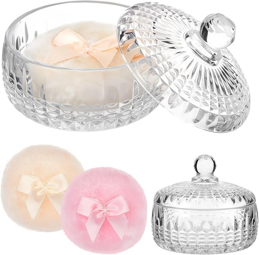 Tioncy 3 Pcs Large Body Powder Puff and Container Valentine's Day gift Powder Container with Puff Crystal Case Soft Washable Reusable Velour Face Body Glitter Wet Dry Makeup(Starry Sky,Clear)