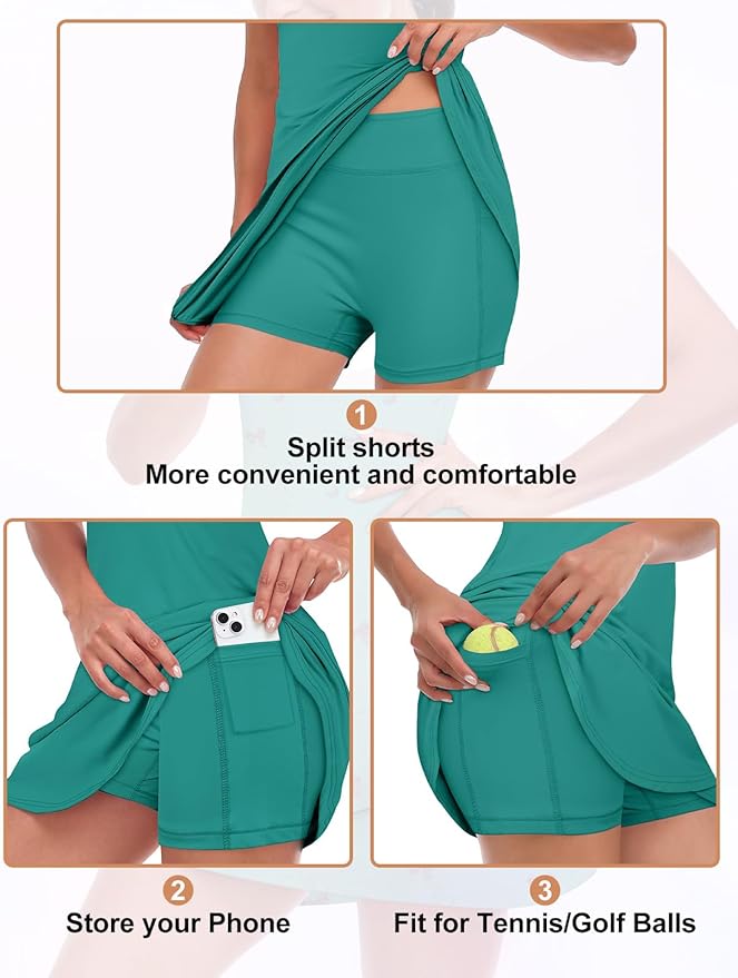 Viracy Tennis Dress for Women Sleeveless Golf Dresses with Shorts and Pockets Ruffle Zip Up Stand Collar Golf Outfits