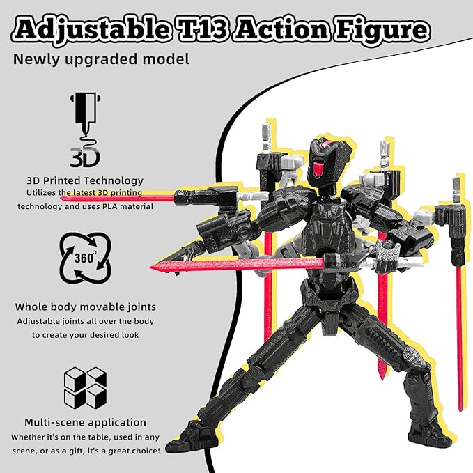 Assembly Completed T13 Action Figure Set，T13 mision 13 figuras originales 3D Printed Toys Nova 13 Action Figures Desktop Decorations for Game Lovers Toy (Black, 5.5 Inch)