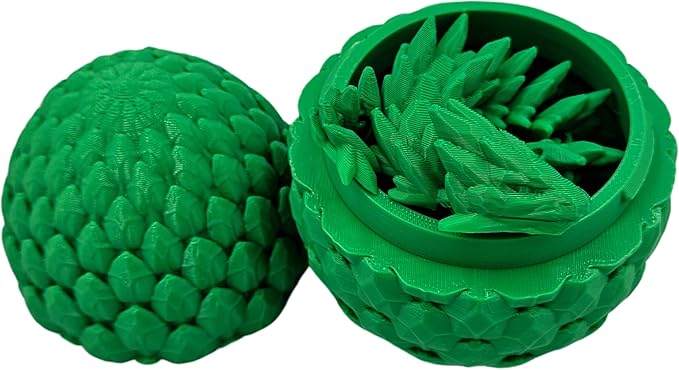 Surprise Dragon Egg Articulating Gemstone Dragon Fidget Figurine - 3D Printed Dragons Flexible ADHD, Autism, Relief Anxiety - Articulated Joints (Green)
