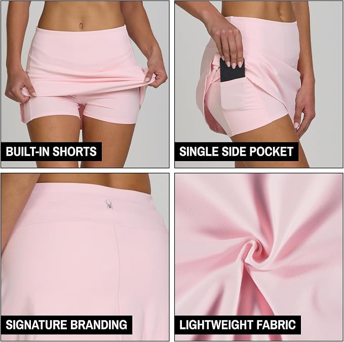 Spyder Skorts for Women - Built-in Shorts, Skirt for Golf Tennis Pickleball | Stretch fabric; true to size; inner shorts liner; lightweight; breathable; ideal for gym, running, yoga, hiking, work outs