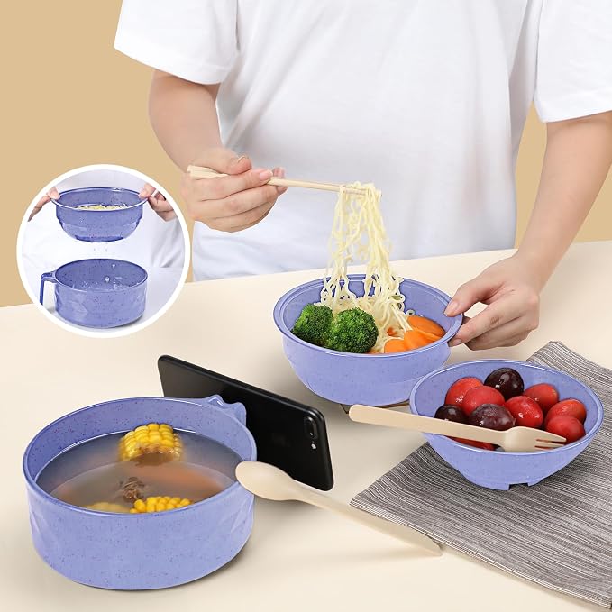Microwave Ramen Cooker,Ramen Bowl Set,Microwave Noodle Bowl With Chopsticks and Spoon, College Dorm Room Essentials for Girls for Boys, Apartment Essentials, BPA-Free. (light purple)