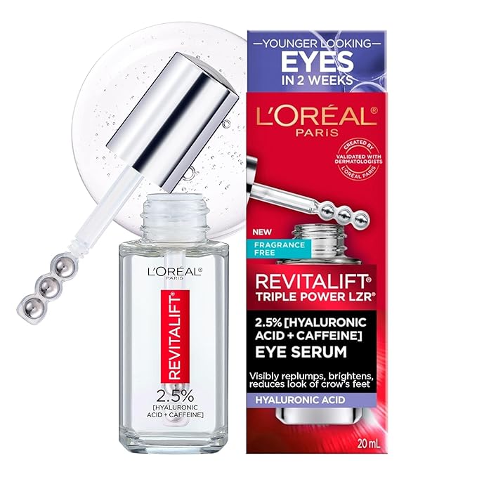 L'Oreal Paris Revitalift Derm Intensives Hyaluronic Acid + Caffeine Hydrating Eye Serum, 0.67 Fl. Oz.