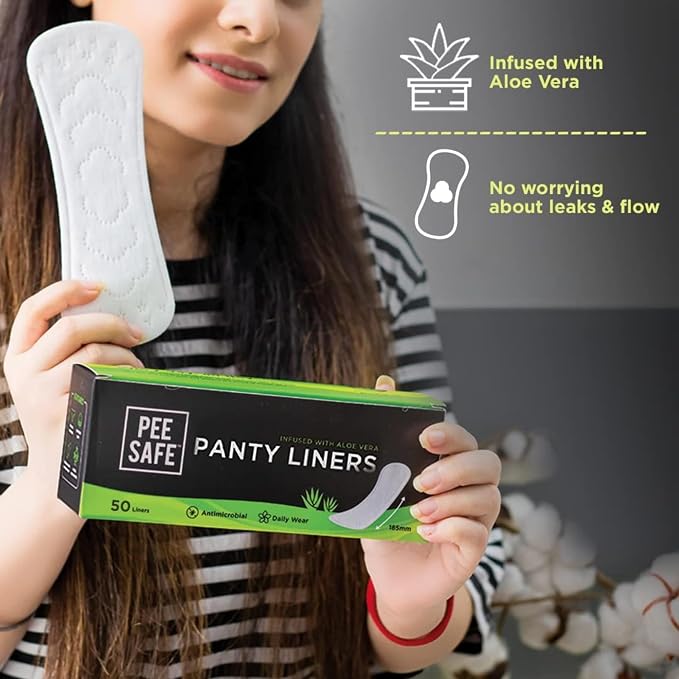 Pee Safe Extra Long Panty Liners for Women, Aloe Vera Infused Daily Liners with Cottony Soft Surface, 185mm Curvy Fit for Comfort & Freshness, Pack of 50