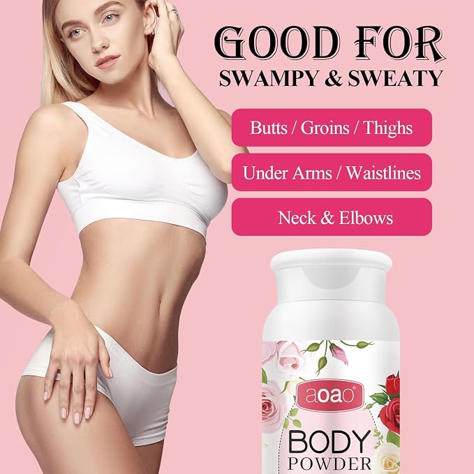 AOAO Women's Body Powder, Talc-Free Cashmere Dusting Powder for Women, Sweat & Chafing Soothe with Aloe, Protect Zinc Oxide, Hypoallergenic Formula for Underarms Thighs & Skin Folds, Daily Fresh-2pack