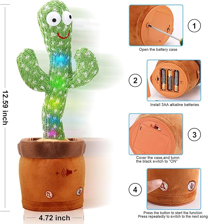 Dancing Talking Cactus Baby Toy for 3 4 5 6 7 8 9 10 11 12 Babies Boy 3-6 6-12 Singing Cactus 9-12 12-18 Repeat What You Say 36 Months Old Music PlushToys 1st Birthday Gifts