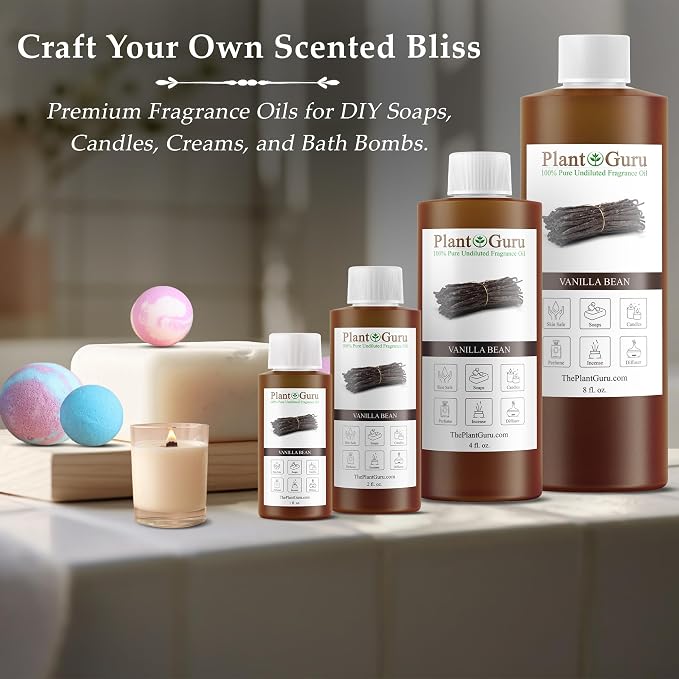 Vanilla Bean Fragrance Oil 4 fl. oz. Scented Oil for DIY Soap Making, Candles, Bath Bombs, Body Butters. Used in Aromatherapy Diffusers, Burners and Warmers. Great Addition to Lotions and Creams.
