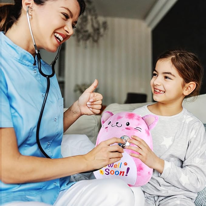 Get Well Soon Gift Cat Plush Cow Stuffed Animal Hug Pillow Sympathy Gift Get Well Toy Gifts for Kids Boys Girls Women(Cat)