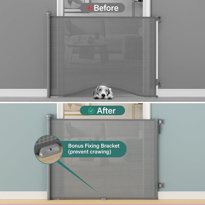 Babepai Retractable Baby Gates Extra Wide | 55" Wide x 34" Tall Dog Gates for Stairs | Indoor/Outdoor Use | Child Gates for Doorways, Deck, Porch, Hallways, Patio - Gray
