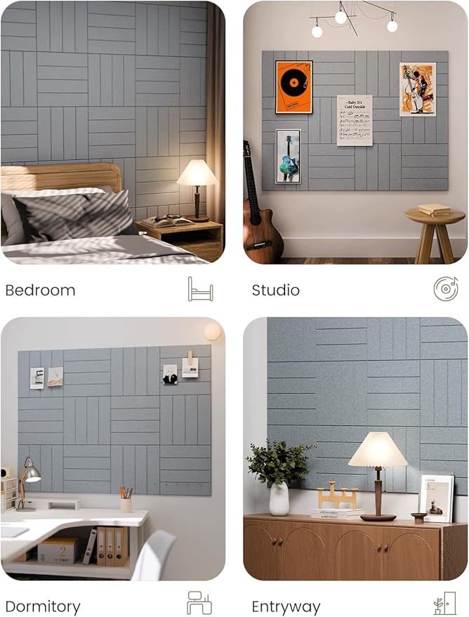 Fluxynara 48" x 36" Large Felt Bulletin Board, Blue Gray | 12 Pack Cork Board Alternative with 60 Safe Adhesive Tabs, Pin Boards for Wall Decor, Home, Office, Classroom,Dorm