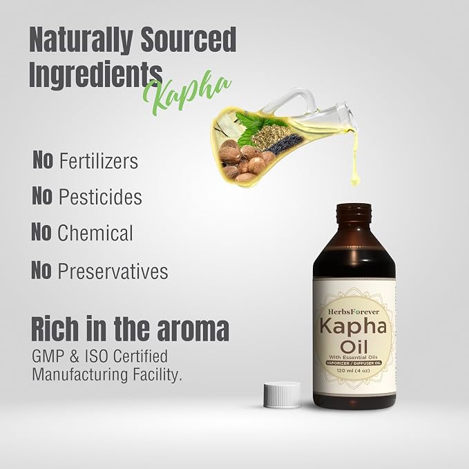 Herbsforever Kapha Oil Body Massage Oil Balance Kapha Dosha Improve the Respiration and Energies the Body Cold Pressed Premium Oil Non GMO, Vegan 4 fl oz 120 ml