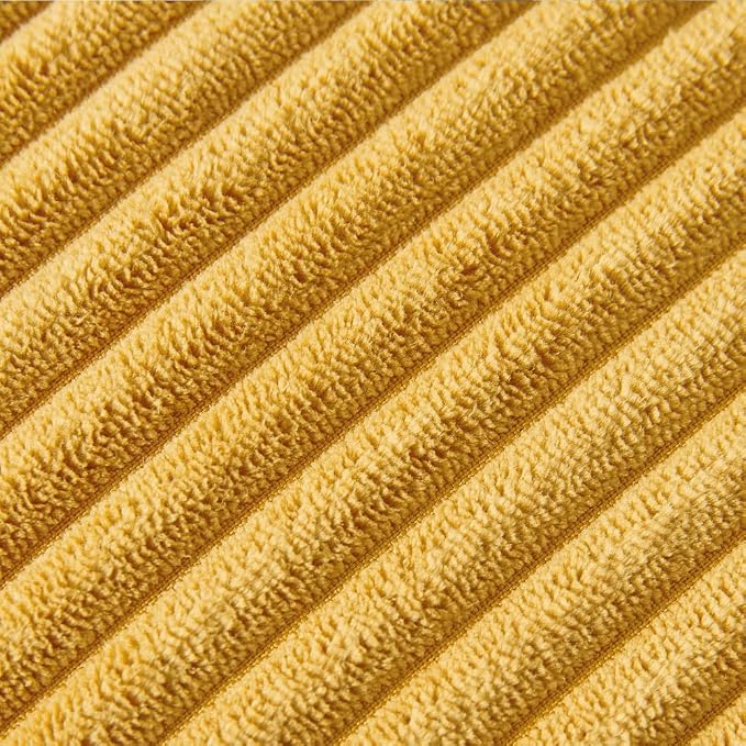 Fancy Homi 24x24 Pillow Covers, 2 Packs Mustard Yellow Throw Pillow Covers with Pom-poms, Super Soft Corduroy Square Solid Cushion Cover for Couch Sofa Bedroom Living Room 60x60 cm