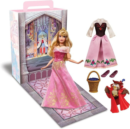 Disney Store Official Disney Princess Story Doll (Aurora) 11 Inches, includes Coloring Book and Additional Dress, Princess Doll in Classic Outfit, Disney Princess Toys for Girls